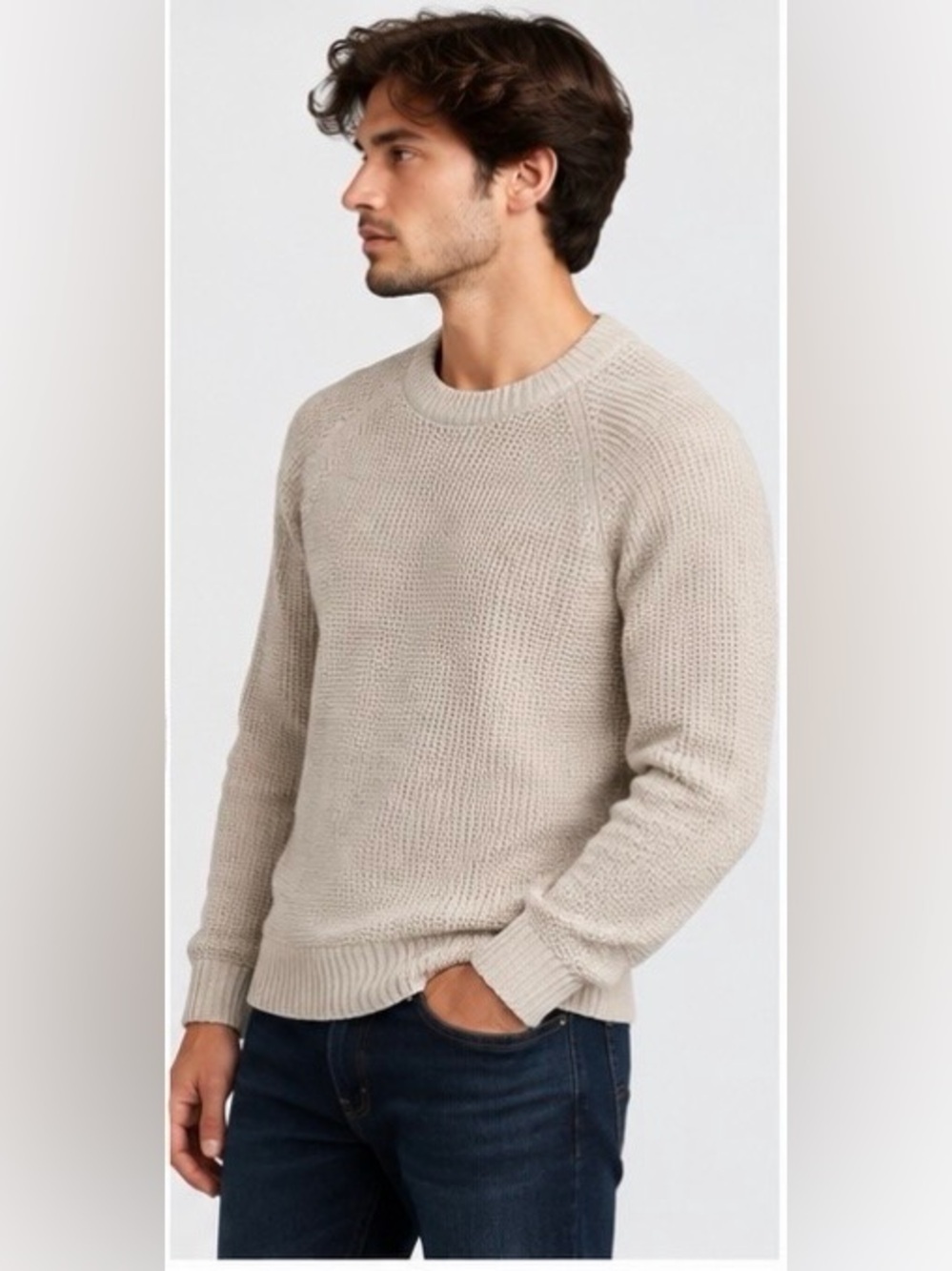 Old Navy Men's Knit Crewneck Sweater in Beige